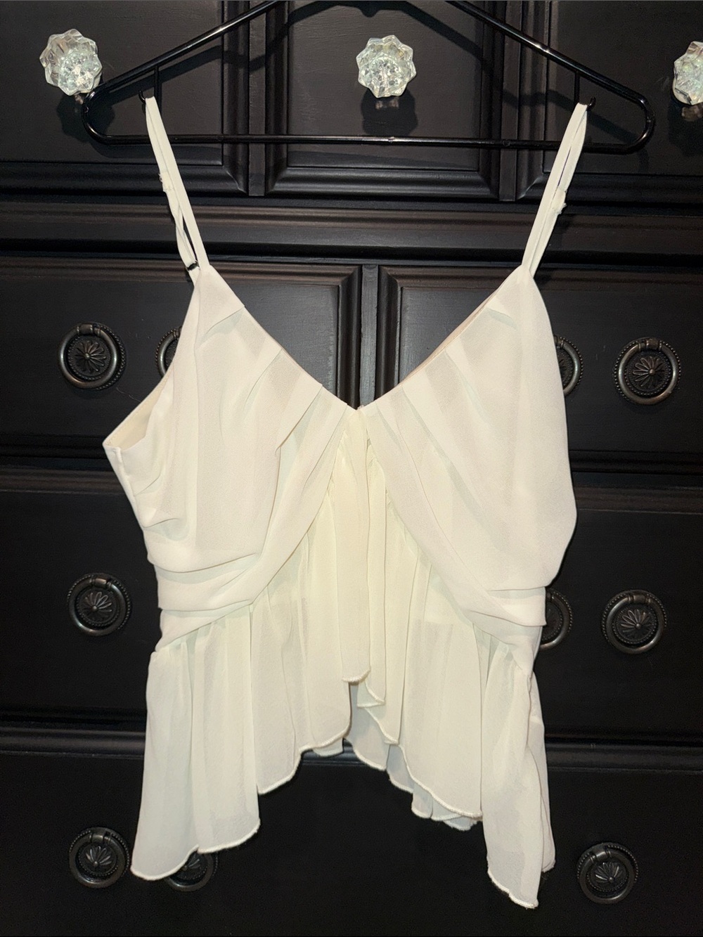 Women's Cream Ruffle Spaghetti Strap Top